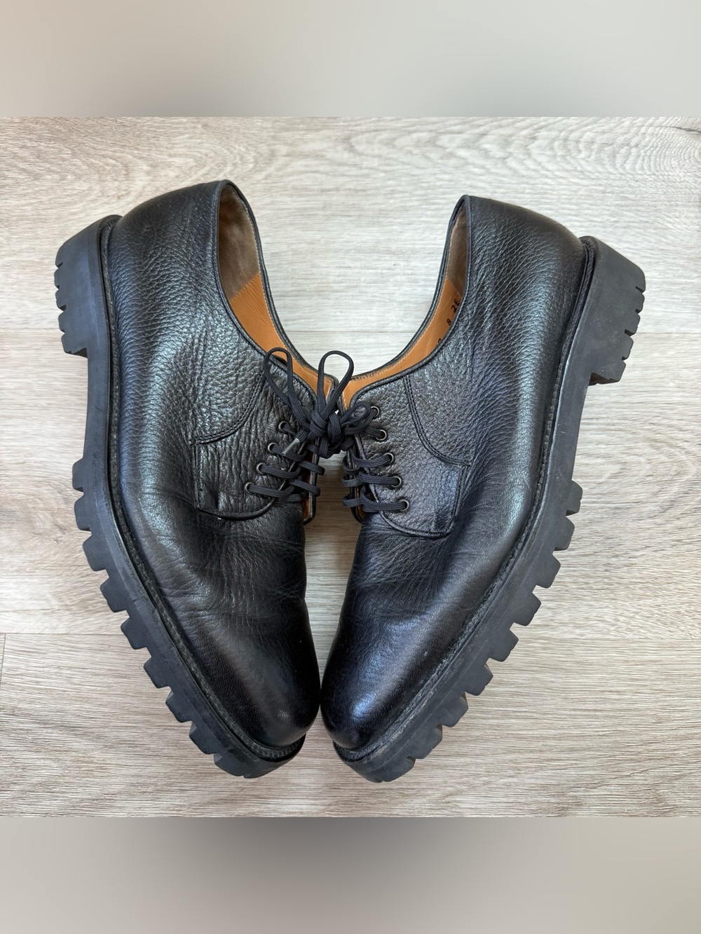 SALVATORE FERRAGAMO Oxford Derby Black Leather Lug Sole Shoes Italy Mens 8 EE